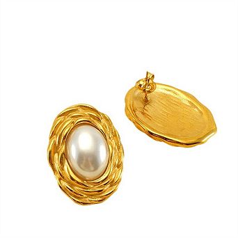 Titanium Steel Braided Pearl Earrings - 18K Gold Plated, Niche Design for Women, Gold