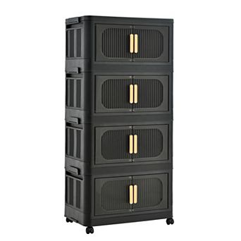 CEWOR 4 tier Collapsible Storage Bins with Wheels & Magnetic Doors for Home,Office