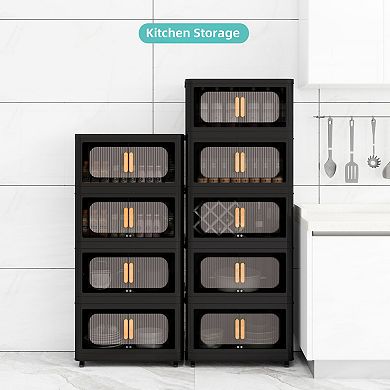 CEWOR 4 Tier Collapsible Storage Bins with Wheels & Magnetic Doors for Home,Office