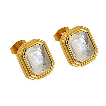 Stainless Steel White Zircon Stud Earrings -Titanium Steel Piercing Jewelry,Minimalist Luxury Design