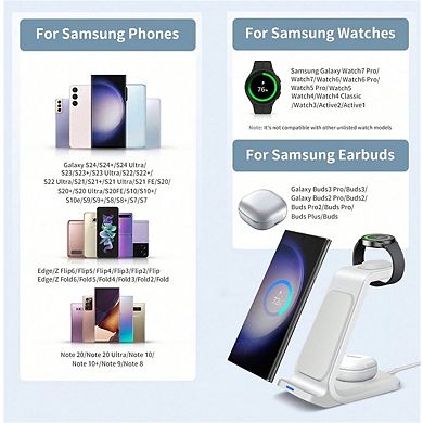 3-in-1 Wireless Charging Stand - Fast Charger for Samsung Galaxy/Watch/Buds, Desktop Station