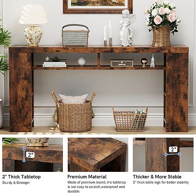 CEWOR 70.86" Farmhouse Console Table with Built-in Charging & 5 Adjustable Shelves Entryway Desk