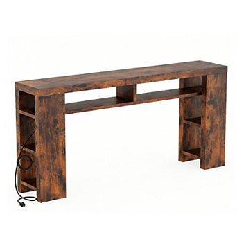 CEWOR 70.86" Farmhouse Console Table with Built-in Charging & 5 Adjustable Shelves Entryway Desk