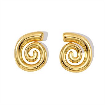 Trendy 18K Gold Plated Stainless Steel Spiral Tassel Drop Earrings for Women - Rotating Texture