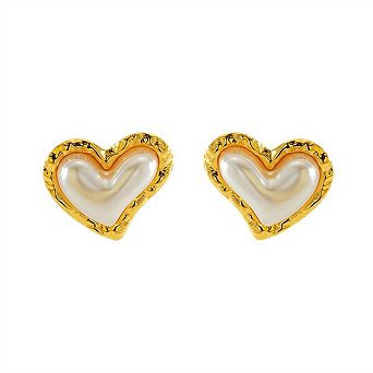 18K Gold Pearl Stud Earrings - Stainless Steel Vintage Style Minimalist Earrings for Women