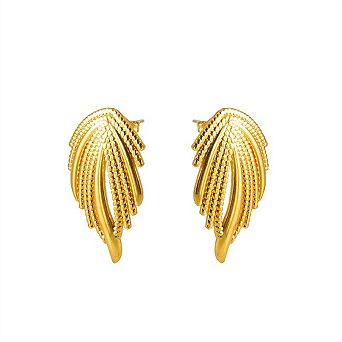 Vintage Woven 18K Gold Plated Stainless Steel Stud Earrings for Women - Geometric Braided Texture