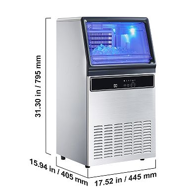 Stainless Steel Freestanding Commercial Ice Maker Machine with LED Display & Self-Cleaning