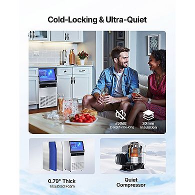 Stainless Steel Freestanding Commercial Ice Maker Machine with LED Display & Self-Cleaning