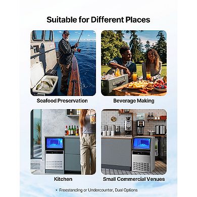 Stainless Steel Freestanding Commercial Ice Maker Machine with LED Display & Self-Cleaning