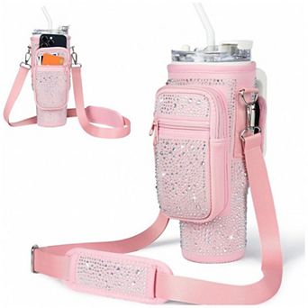 Bling Diamond Water Bottle Carrier Bag with Phone Pocket for Stanley 40/30 oz Tumbler