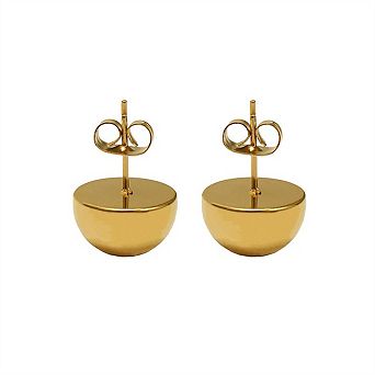 Stainless Steel Hemispherical Earrings - 18K Gold Plated Dome Studs, Minimalist Design for Women
