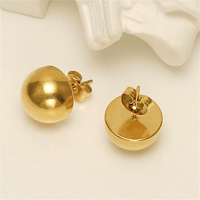 Stainless Steel Hemispherical Earrings - 18K Gold Plated Dome Studs, Minimalist Design for Women