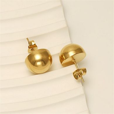 Stainless Steel Hemispherical Earrings - 18K Gold Plated Dome Studs, Minimalist Design for Women
