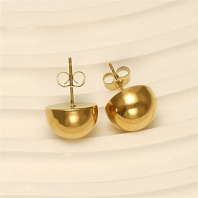 Stainless Steel Hemispherical Earrings - 18K Gold Plated Dome Studs, Minimalist Design for Women