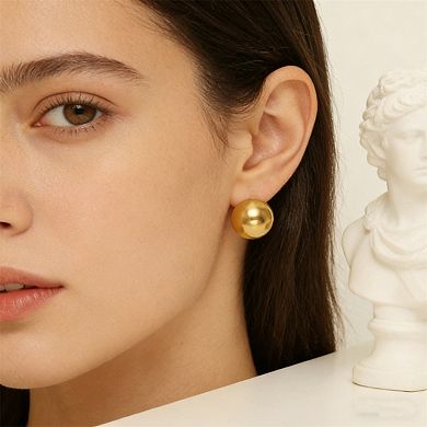 Stainless Steel Hemispherical Earrings - 18K Gold Plated Dome Studs, Minimalist Design for Women
