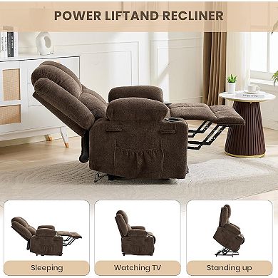 Power Lift Recliner with Heat and Massage - Adjustable Lay Flat Chair with Standing Assistance