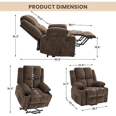 Power Lift Recliner with Heat and Massage - Adjustable Lay Flat Chair with Standing Assistance