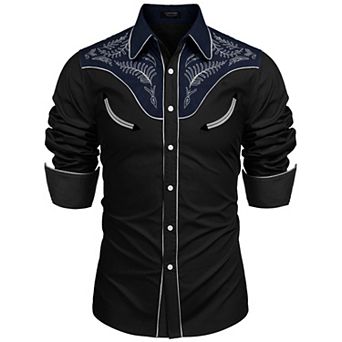 COOFANDY Men' Western Shirt Rodeo Charro Long Sleeve Vintage Shirt Big and Tall