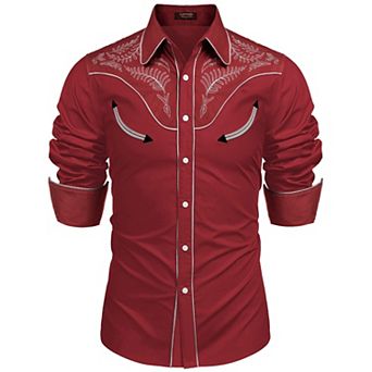 COOFANDY Men' Western Shirt Rodeo Charro Long Sleeve Vintage Shirt Big and Tall