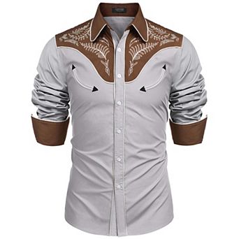 COOFANDY Men' Western Shirt Rodeo Charro Long Sleeve Vintage Shirt Big and Tall