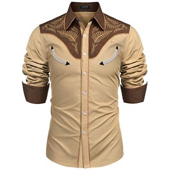 COOFANDY Men' Western Shirt Rodeo Charro Long Sleeve Vintage Shirt Big and Tall