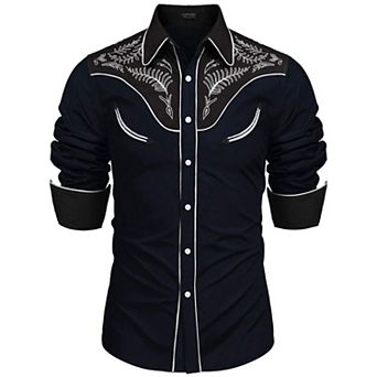 COOFANDY Men' Western Shirt Rodeo Charro Long Sleeve Vintage Shirt Big and Tall