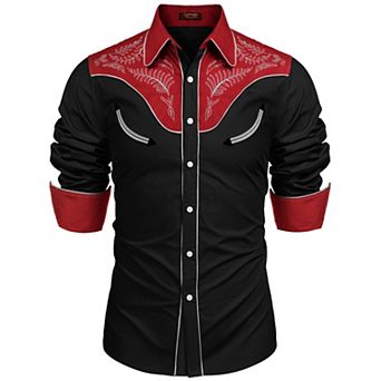 COOFANDY Men' Western Shirt Rodeo Charro Long Sleeve Vintage Shirt Big and Tall