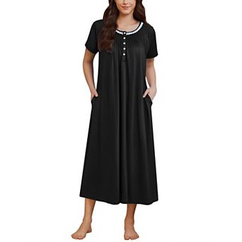 Ekouaer Womens Nightgown Short Sleeve House Dress with Pockets Soft Sleepshirts