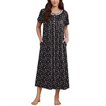 Ekouaer Womens Nightgown Short Sleeve House Dress with Pockets Soft Sleepshirts