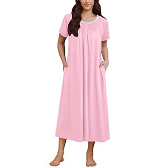 Ekouaer Womens Nightgown Short Sleeve House Dress with Pockets Soft Sleepshirts
