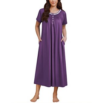 Ekouaer Womens Nightgown Short Sleeve House Dress with Pockets Soft Sleepshirts