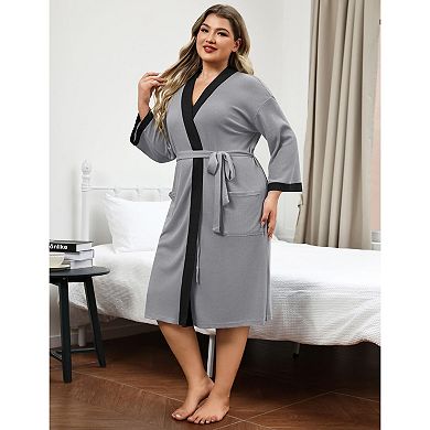 Ekouaer Robe for Women Waffle Knit Bathrobe Short Lightweight Kimono Robes Maternity Robe