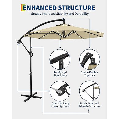 10 Ft Outdoor Offset Umbrella with Cross Base, Fade Resistant Canopy Large Patio Umbrella
