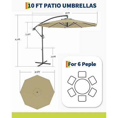 10 Ft Outdoor Offset Umbrella with Cross Base, Fade Resistant Canopy Large Patio Umbrella