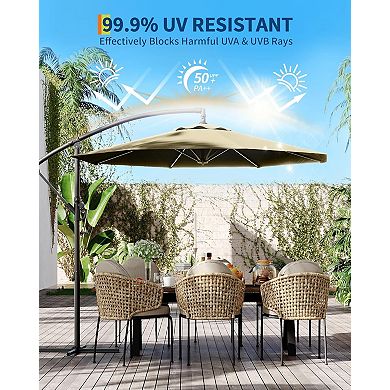 10 Ft Outdoor Offset Umbrella with Cross Base, Fade Resistant Canopy Large Patio Umbrella