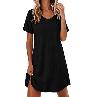 Ekouaer Womens Nightgowns Sleepshirt V Neck Top Shirt Dress Soft Nightshirts Loose Loungewear