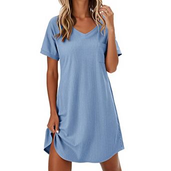 Ekouaer Womens Nightgowns Sleepshirt V Neck Top Shirt Dress Soft Nightshirts Loose Loungewear