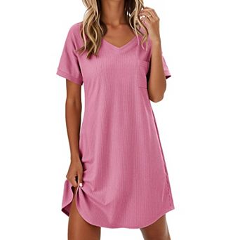 Ekouaer Womens Nightgowns Sleepshirt V Neck Top Shirt Dress Soft Nightshirts Loose Loungewear