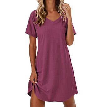 Ekouaer Womens Nightgowns Sleepshirt V Neck Top Shirt Dress Soft Nightshirts Loose Loungewear