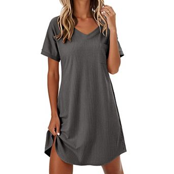 Ekouaer Womens Nightgowns Sleepshirt V Neck Top Shirt Dress Soft Nightshirts Loose Loungewear