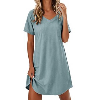 Ekouaer Womens Nightgowns Sleepshirt V Neck Top Shirt Dress Soft Nightshirts Loose Loungewear