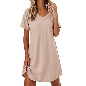 Ekouaer Womens Nightgowns Sleepshirt V Neck Top Shirt Dress Soft Nightshirts Loose Loungewear
