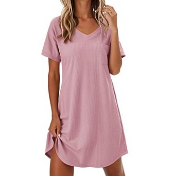 Ekouaer Womens Nightgowns Sleepshirt V Neck Top Shirt Dress Soft Nightshirts Loose Loungewear