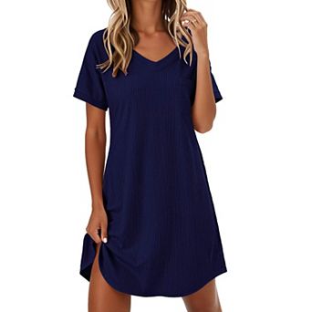 Ekouaer Womens Nightgowns Sleepshirt V Neck Top Shirt Dress Soft Nightshirts Loose Loungewear