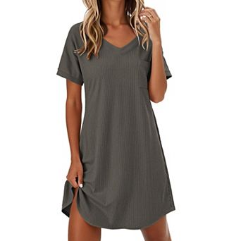 Ekouaer Womens Nightgowns Sleepshirt V Neck Top Shirt Dress Soft Nightshirts Loose Loungewear