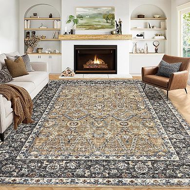 Persian Boho Vintage Washable Large Area Rug - Ultra Thin Foldable Low Pile Rug