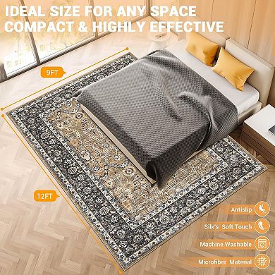 Persian Boho Vintage Washable Large Area Rug - Ultra Thin Foldable Low Pile Rug
