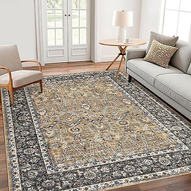 Persian Boho Vintage Washable Large Area Rug - Ultra Thin Foldable Low Pile Rug