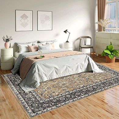 Persian Boho Vintage Washable Large Area Rug - Ultra Thin Foldable Low Pile Rug
