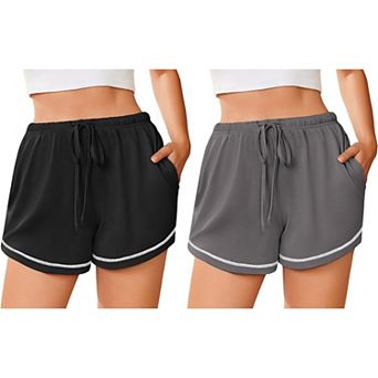 Ekouaer Two Pack Pajama Shorts for Women Soft Lounge Casual Shorts Comfy Pj Pants with Pockets